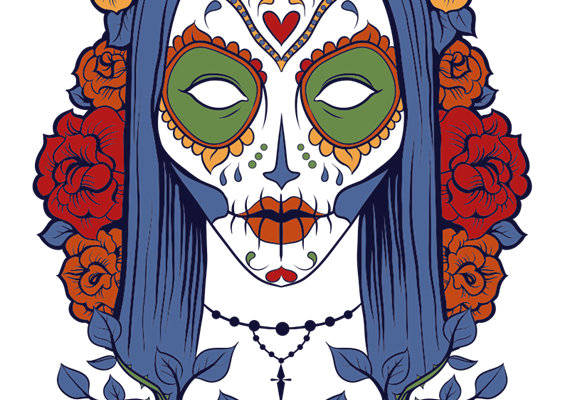 骷髅头与花卉图案裁片印花服装印花设计