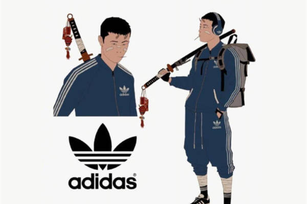 经典蓝色adidas服装印花裁片设计,展现街头时尚风格