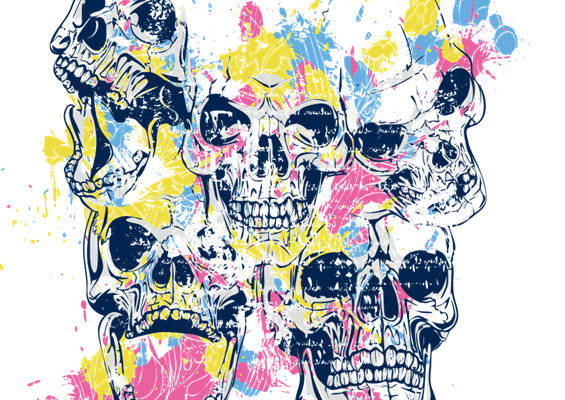 时尚街头风格骷髅头裁片印花服装印花设计