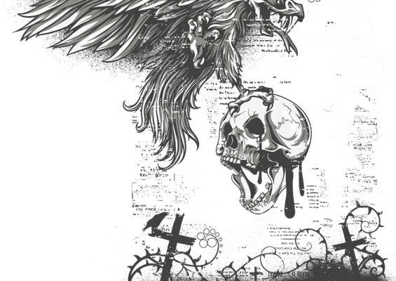 时尚街头风格鹰头骷髅裁片印花服装印花设计