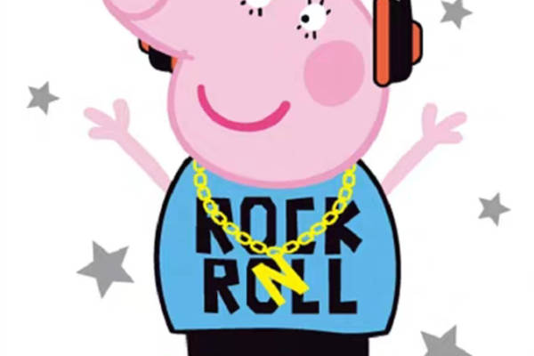 时尚卡通猪头戴耳机摇滚风格服装印花设计