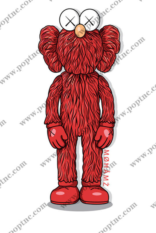 独特红色毛绒玩偶裁片印花服装 创意卡通服装印花设计