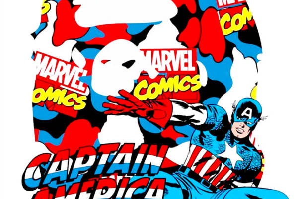 时尚个性裁片印花服装印花:漫威漫画美国队长图案