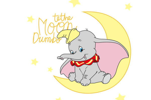 梦幻月亮上的可爱小象裁片印花服装