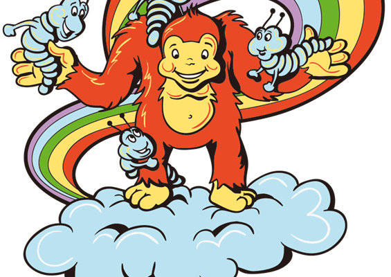 欢乐彩虹猴裁片印花儿童服装印花设计