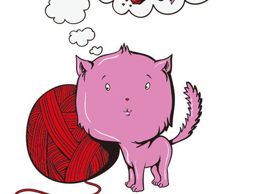 创意卡通裁片印花服装：可爱粉色小猪与红色毛线球