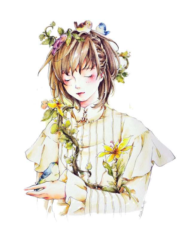 自然风格花卉与小鸟裁片印花服装印花设计