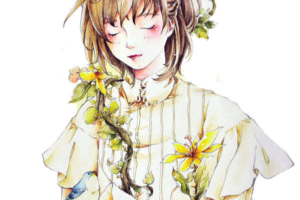 自然风格花卉与小鸟裁片印花服装印花设计