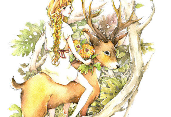 梦幻森林风裁片印花服装：童话鹿女与自然和谐共生