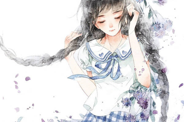 梦幻水彩风格服装印花设计：蓝白格子裙与花卉图案的完美结合