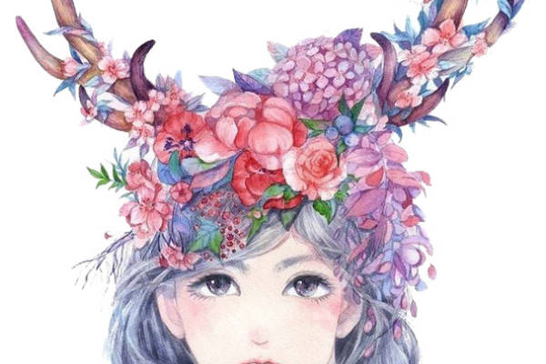 梦幻森林风格鹿角花卉裁片印花服装印花设计