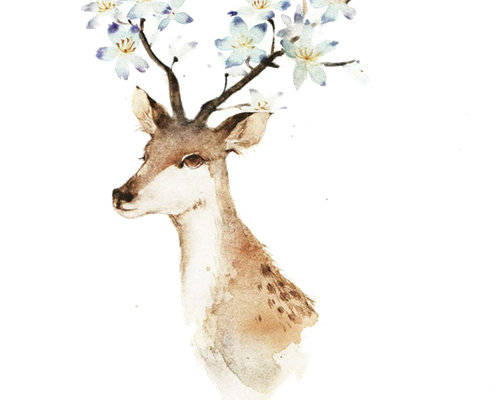 梦幻森林风格鹿头裁片印花服装印花设计