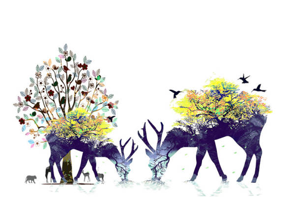 自然灵感裁片印花服装:鹿与花的和谐共生