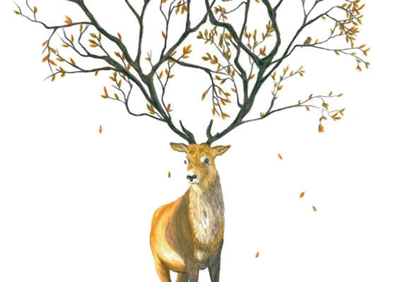 秋季自然风格鹿与树裁片印花服装印花设计