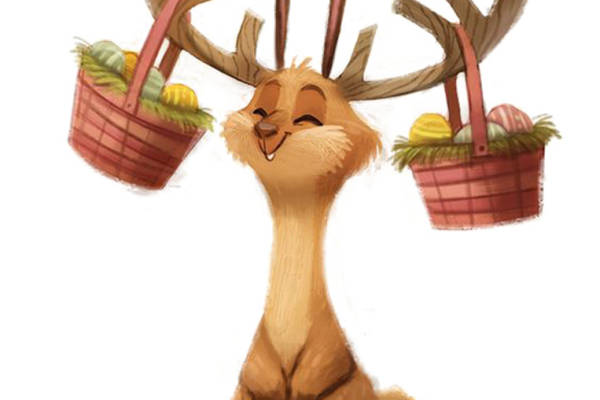 可爱卡通鹿角裁片印花服装 创意水果篮子设计