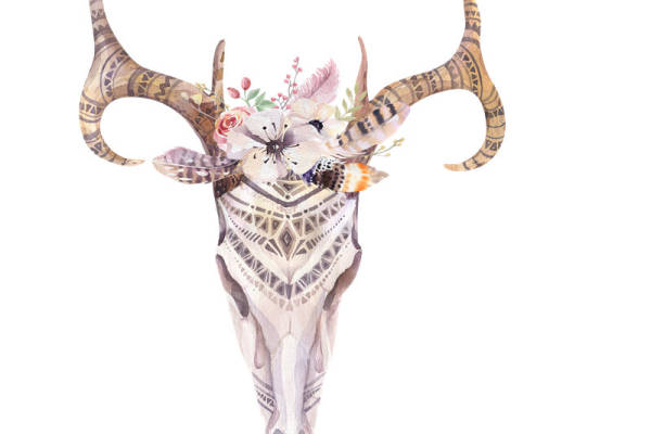 民族风牛头骨裁片印花服装印花图案设计