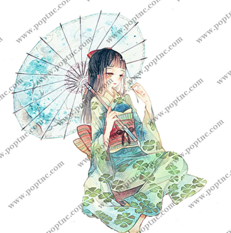 古典风格服装印花设计:优雅女性与纸伞裁片印花