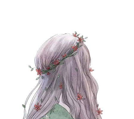 梦幻紫色长发与绿色服装裁片印花设计