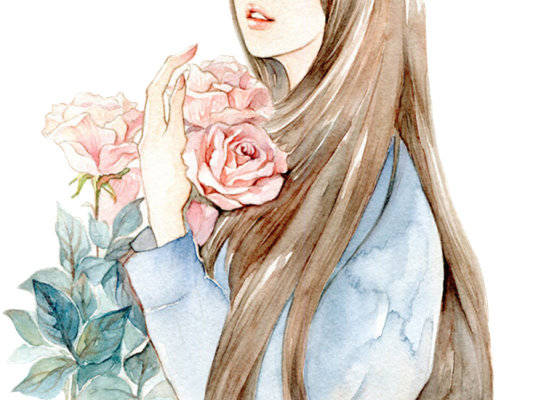 优雅女性与玫瑰裁片印花服装印花设计