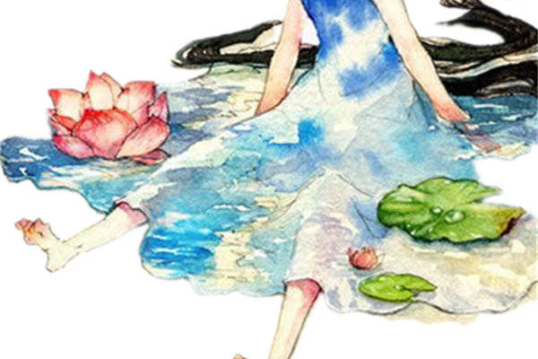 梦幻水彩荷花裁片印花服装 清新自然风格女装