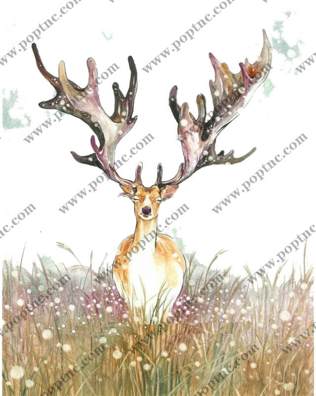 梦幻森林鹿裁片印花服装 独特水彩风格自然主题服装印花