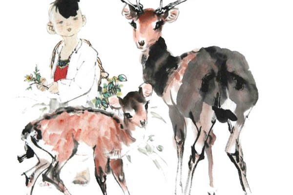 传统中国风鹿纹裁片印花服装印花设计