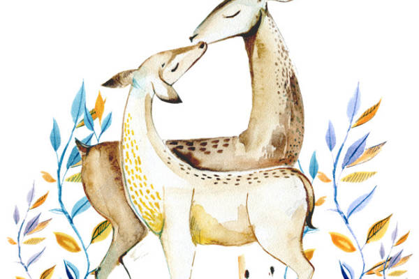 温馨母子鹿水彩裁片印花服装,展现自然之美