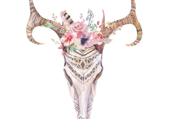 民族风花卉装饰牛头裁片印花服装印花设计