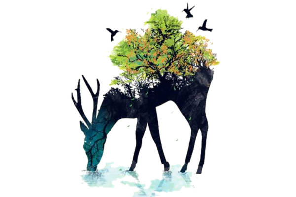 创意自然元素裁片印花服装：鹿与树的和谐共生
