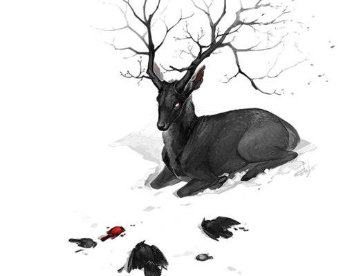 冬季森林中的优雅鹿裁片印花服装印花设计