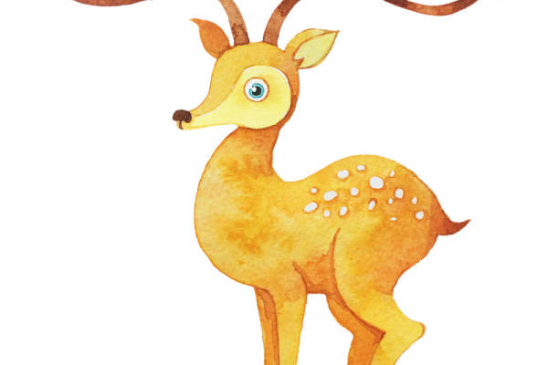 时尚水彩风格鹿纹裁片印花服装设计