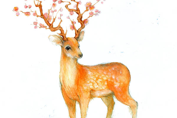 春日梅花鹿裁片印花服装,清新自然风格