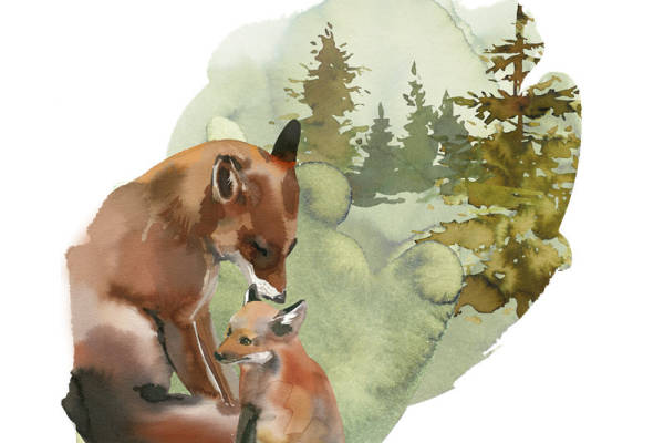 温馨自然风格狐狸裁片印花服装印花设计