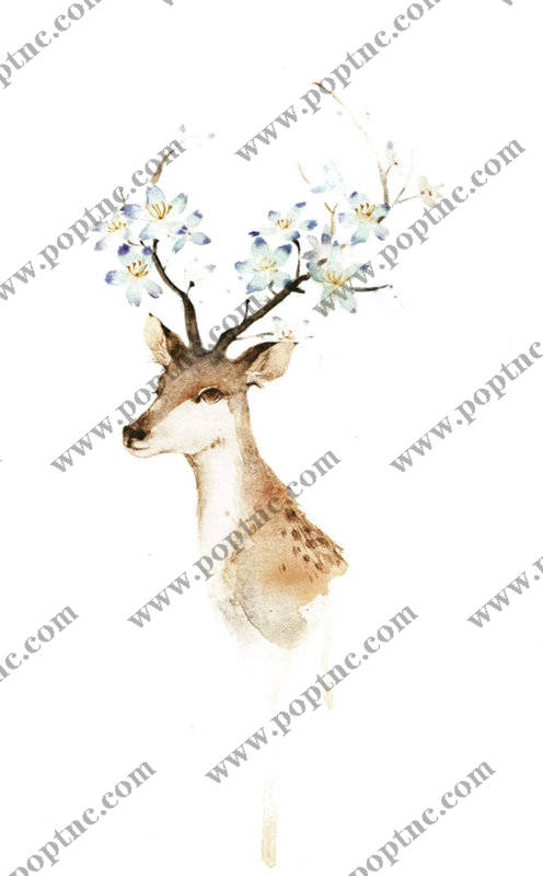 梦幻森林风格鹿头裁片印花服装印花设计
