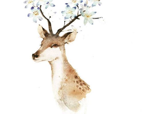 梦幻森林风格鹿头裁片印花服装印花设计