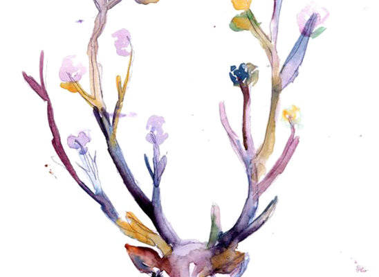 梦幻水彩鹿角裁片印花服装 时尚自然风格