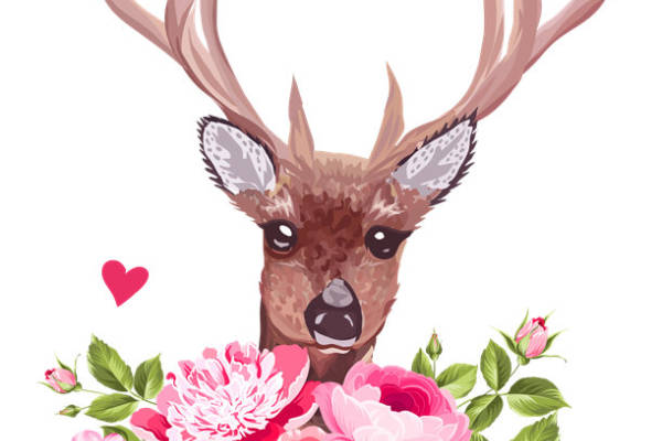 梦幻森林鹿头与花卉裁片印花服装印花设计