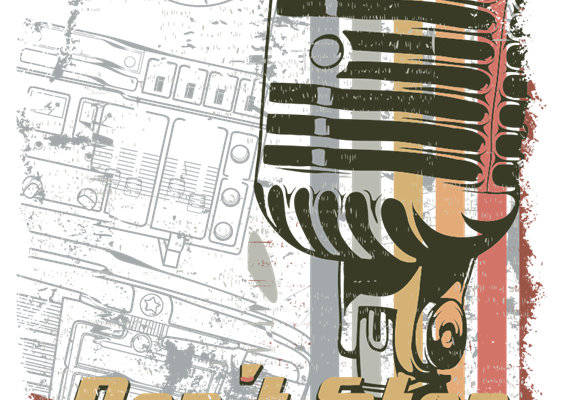 复古麦克风裁片印花服装 音乐主题服装印花设计