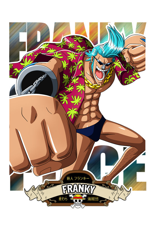 动漫风格裁片印花服装印花设计：FRANKY主题时尚T恤
