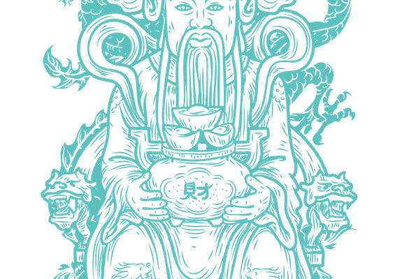 传统中国风财神爷裁片印花服装印花设计