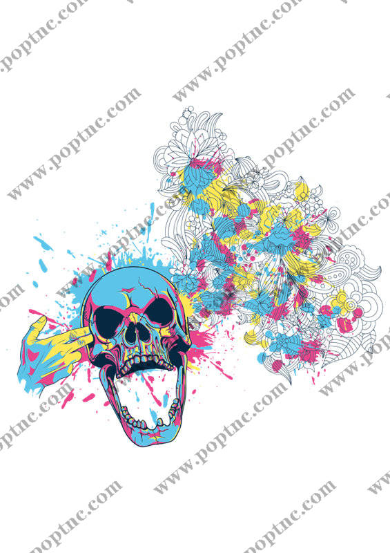 时尚街头风格骷髅头裁片印花服装印花设计