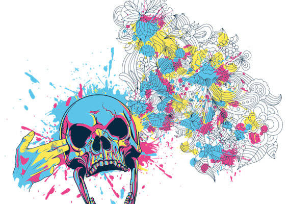 时尚街头风格骷髅头裁片印花服装印花设计