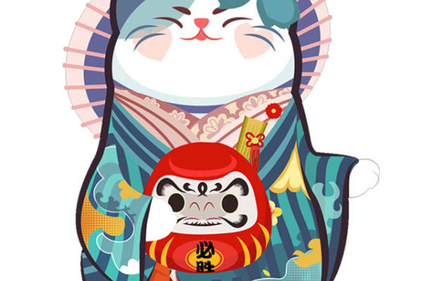 创意日式招财猫裁片印花服装 时尚好运服装印花设计