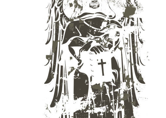 中世纪骑士裁片印花服装设计，复古风格T恤印花图案