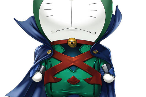 创意卡通裁片印花服装印花设计:哆啦A梦超级英雄风格