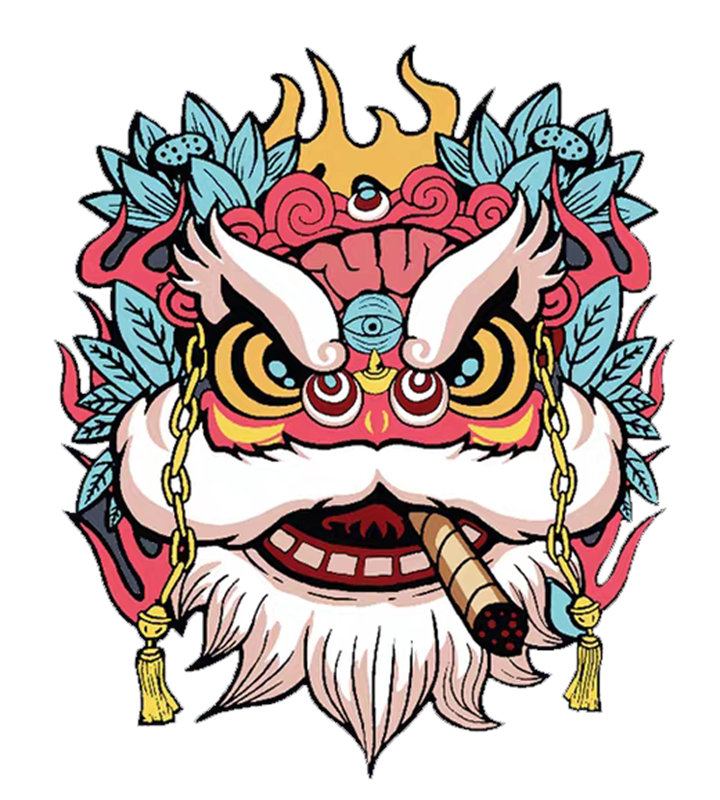 传统中国风舞狮裁片印花服装印花设计