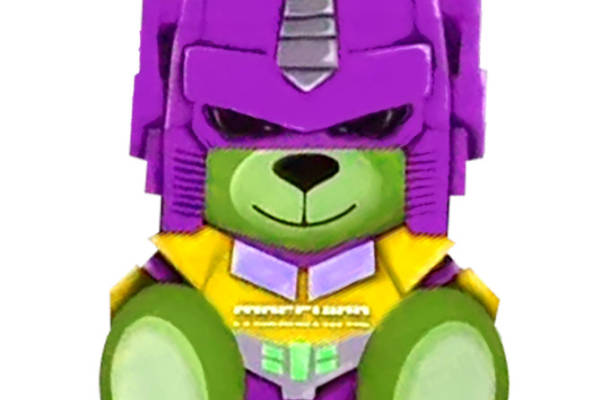 创意裁片印花服装：紫色机器人熊卡通图案设计