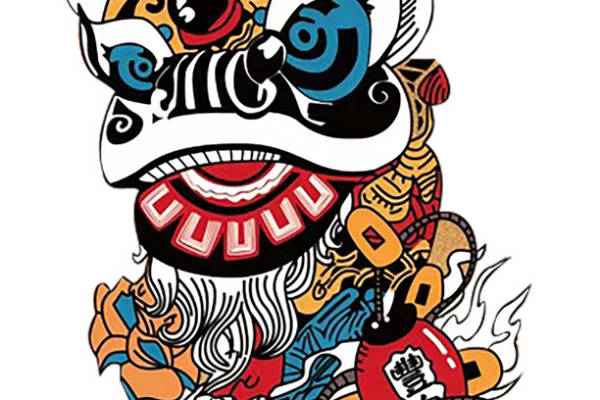 中国风传统舞狮裁片印花服装印花设计