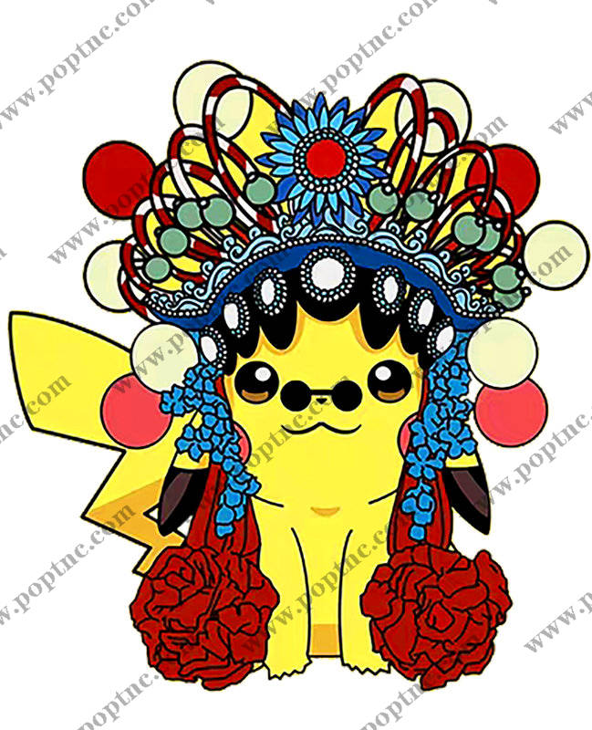 创意卡通皮卡丘京剧服装裁片印花设计