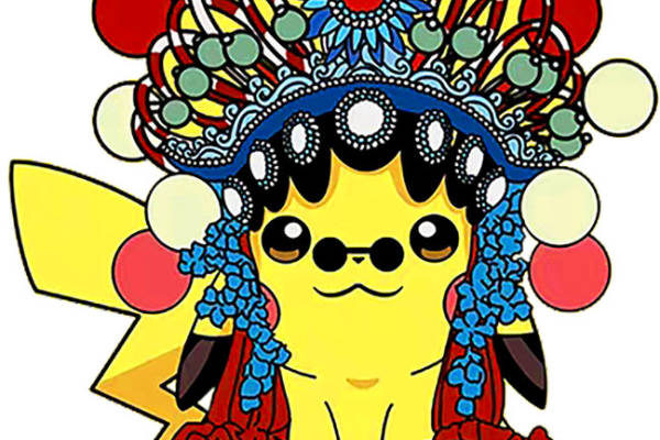 创意卡通皮卡丘京剧服装裁片印花设计